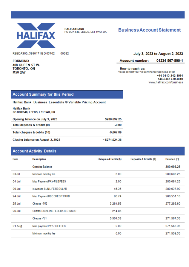 Modèle Word et PDF de déclaration d'organisation de la Banque d'Halifax